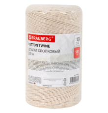Шпагат хлопковый BRAUBERG, 500 м, 1,5 мм, слоновая кость