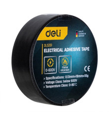 Изолента черная DELI, 0,13мм х 18мм х 9.15м