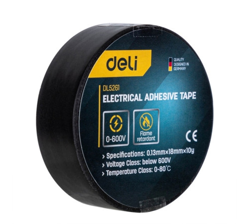 Изолента черная DELI, 0,13мм х 18мм х 9.15м