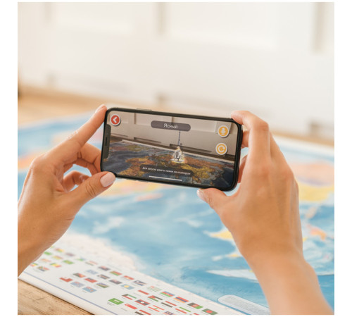 Карта Мира физическая Globen, 1:25 млн., 1200х780 мм, интерактивная, с ламинацией, европодвес