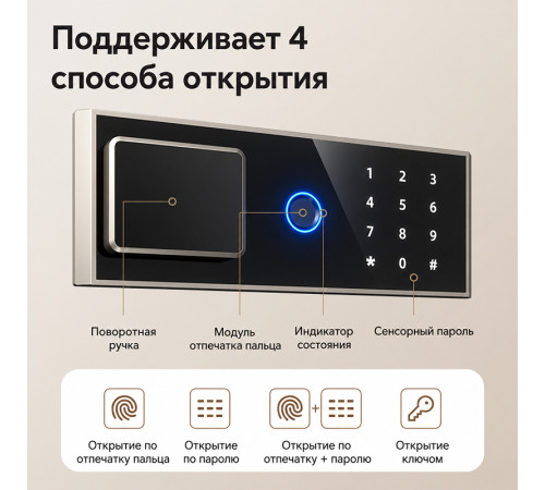 Сейф LockSworth биометрический + электронный замок + ключ, 450х380х320 мм, 18 кг, черный