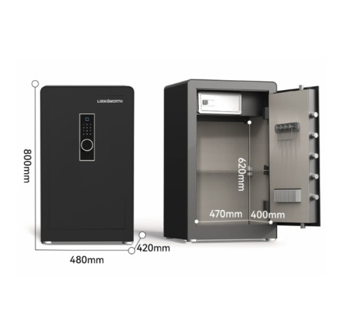 Сейф LockSworth биометрический + электронный замок + ключ, 800х480х420 мм, 42.8 кг, черный