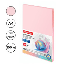 Бумага цветная BRAUBERG Pale, А4, 80 г/кв.м., 100 л., розовая