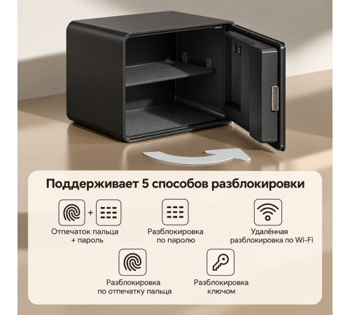 Сейф DELI LockSwort биометрический + электронный замок + ключ + Wi-Fi, 300х400х300 мм, 10 кг, черный