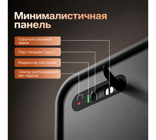 Сейф LockSworth сканер ладони + bluetooth + ключ, 200х310х200 мм, 4 кг, белый