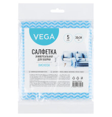 Салфетки для уборки Vega, вискоза, волна, 30х34 см, 5 штук