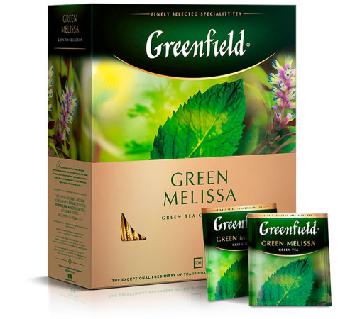 Чай Greenfield Green Melissa зеленый с мелиссой, 100 пакетиков
