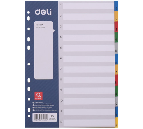 Разделитель пластиковый DELI, А4, 12 листов, цветной