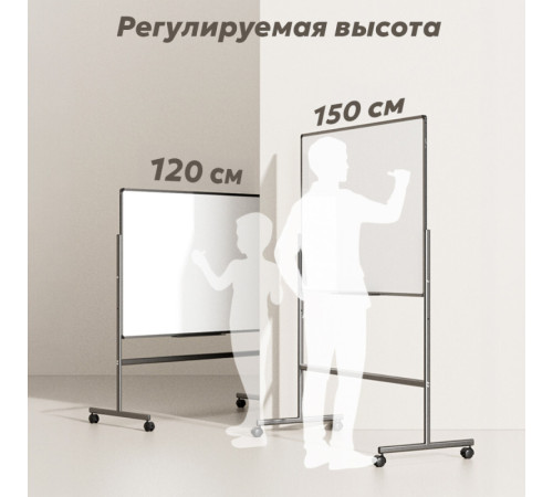 Доска магнитно-маркерная DELI 90 х 120 см, двухсторонняя ,подставка 4 колеса