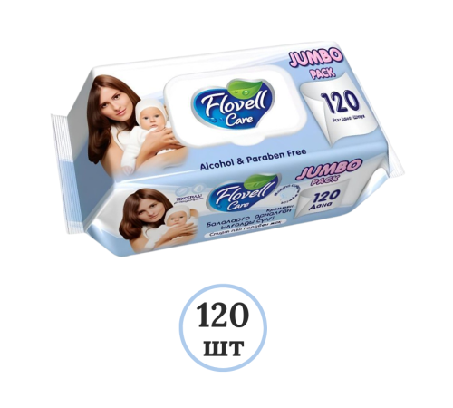 Салфетки влажные Flovell Care Classic Jumbo Pack, 120 шт