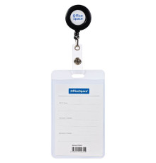 Бейдж вертикальный OfficeSpace, 68х110 мм (размер вставки 60х90 мм), держатель-рулетка, черный