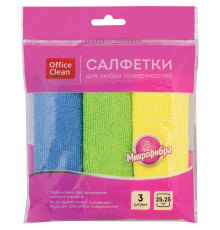 Салфетка из микрофибры OfficeClean, универсальная, 25x25 см, 3 штуки в упаковке