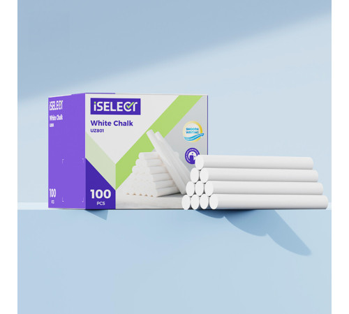 Мел школьный i Select, белый, 100 шт., средней твердости, квадратный, картонная коробка