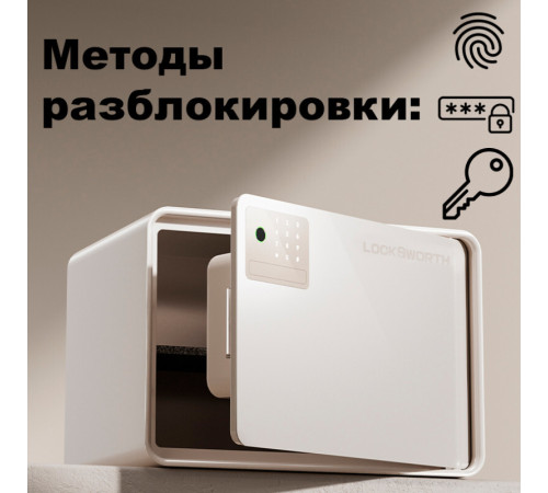 Сейф LockSworth биометрический + электронный замок + ключ, 250х360х250 мм, 6 кг, белый