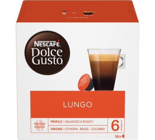 Капсулы для кофемашин Nescafe Dolce Gusto Лунго, 16 штук в упаковке