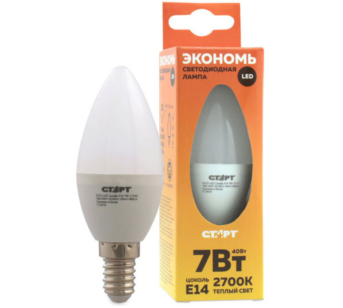 Лампа светодиодная СТАРТ ECO LED Candle E14, 7W 40, холодный свет