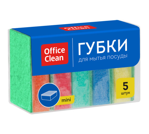 Губка для мытья посуды OfficeClean, поролон с абразивным слоем, 8*5,3*2,6см, 5 штук