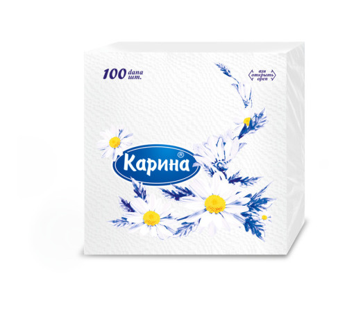 Салфетки Карина, 1-слойные, 100 штук в упаковке., белые
