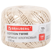Шпагат хлопковый BRAUBERG, 100 м, 1,5 мм, слоновая кость