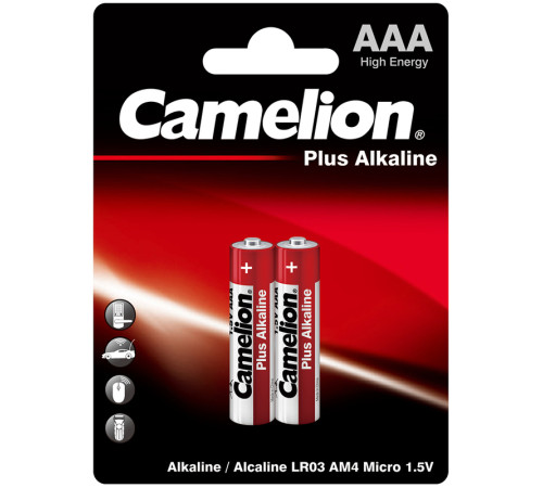 Батарейка CAMELION Plus Alkaline, AAA, 1.5V, 2 шт в блистере