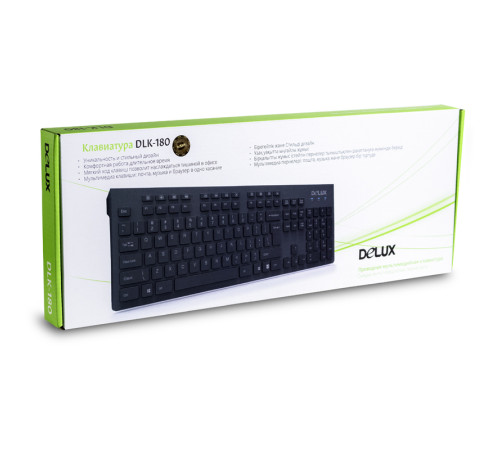Клавиатура Delux DLK-180UB, черная, USB, Англ/Рус/Каз