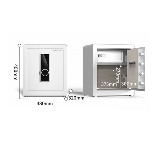Сейф LockSworth биометрический + электронный замок + ключ, 450х380х320 мм, 20,7 кг, белый