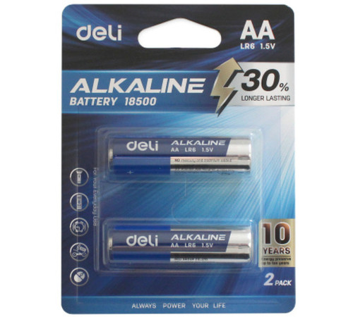 Батарейки DELI Alkaline, LR6, 1.5V, AA, 2 штуки в блистере Батарейки DELI Alkaline, LR6, 1.5V, AA, 2 штуки в блистере