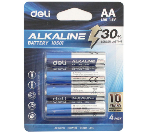 Батарейки DELI Alkaline, LR6, 1.5V, AA, 4 штуки в блистере Батарейки DELI Alkaline, LR6, 1.5V, AA, 4 штуки в блистере