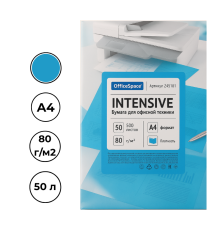 Бумага цветная OfficeSpace Intensive, А4, 80 г/кв.м., 50 л., голубая