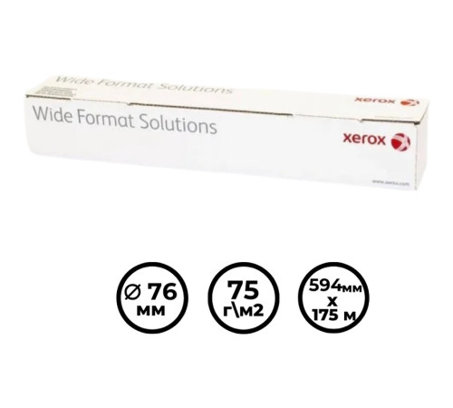 Бумага для плоттера XEROX, А1 (594 мм х 175 м), 75 г/м2, втулка 76 мм Бумага для плоттера XEROX, А1 (594 мм х 175 м), 75 г/м2, втулка 76 мм
