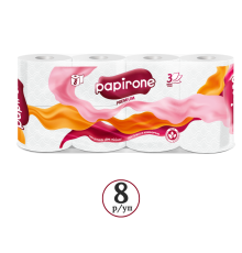 Бумага туалетная “Papirone Premium”, 3-слойная, 8 рулонов в упаковке