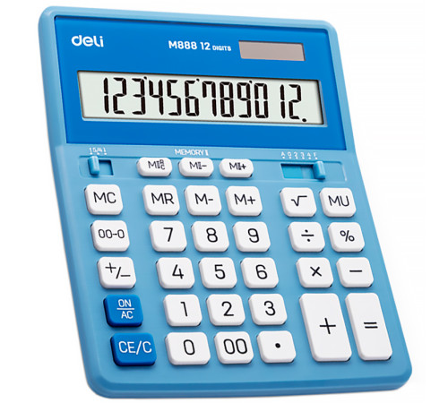 Калькулятор настольный DELI "М888" 12 разрядный, 202х159х31 мм, синий Калькулятор настольный DELI "М888" 12 разрядный, 202х159х31 мм, синий