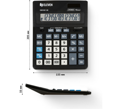 Калькулятор настольный Eleven Business Line CDB1601-BK, 16 разрядов, 155х205х35мм, черный