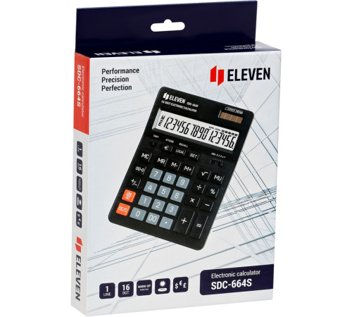 Калькулятор настольный Eleven SDC-664S, 16 разрядов, 155х205х36 мм, черный Калькулятор настольный Eleven SDC-664S, 16 разрядов, 155х205х36 мм, черный