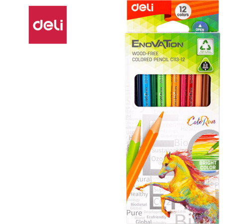 Карандаши цветные Deli "Enovation", 12 цвета, картон Карандаши цветные Deli "Enovation", 12 цвета, картон