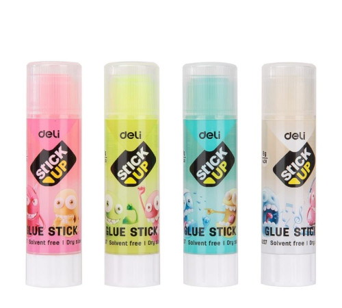 Клей-карандаш DELI "Stick Up" 8 грамм, прозрачный, корпус ассорти