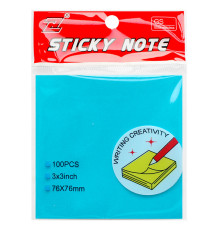 Клейкие листики "Sticky" 76 х 76 мм, неон-голубой, 100 листов