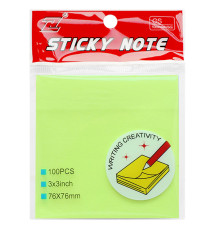 Клейкие листики "Sticky" 76 х 76 мм, неон-зеленый, 100 листов