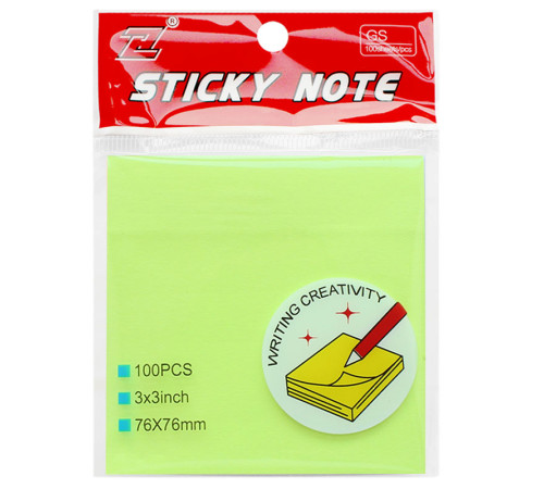 Клейкие листики "Sticky" 76 х 76 мм, неон-зеленый, 100 листов Клейкие листики "Sticky" 76 х 76 мм, неон-зеленый, 100 листов