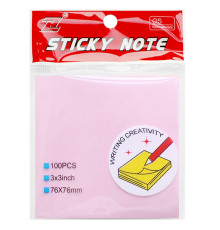 Клейкие листики "Sticky" 76 х 76 мм, розовые, 100 листов