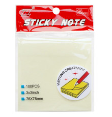 Клейкие листики "Sticky" 76 х 76 мм, желтые, 100 листов