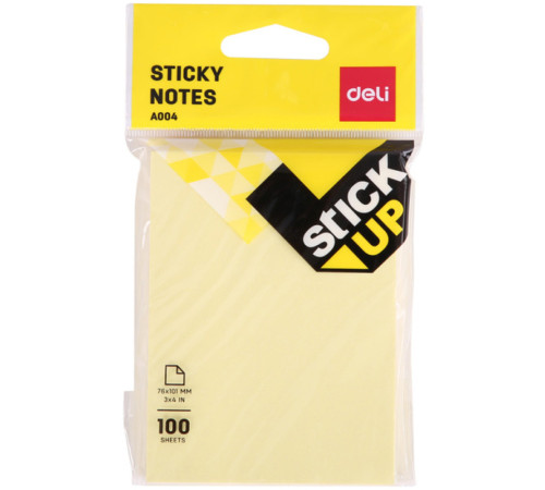 Клейкие листки DELI "Stick Up", 76 х101 мм, желтые, 100 листов Клейкие листки DELI "Stick Up", 76 х101 мм, желтые, 100 листов