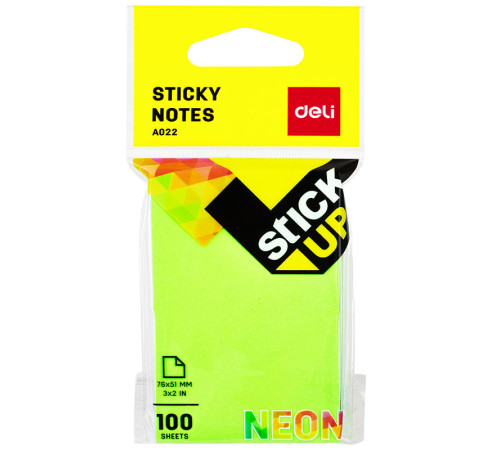 Клейкие листки DELI "Stick Up", 76 х51 мм, ассорти неоновые, 100 листов Клейкие листки DELI "Stick Up", 76 х51 мм, ассорти неоновые, 100 листов