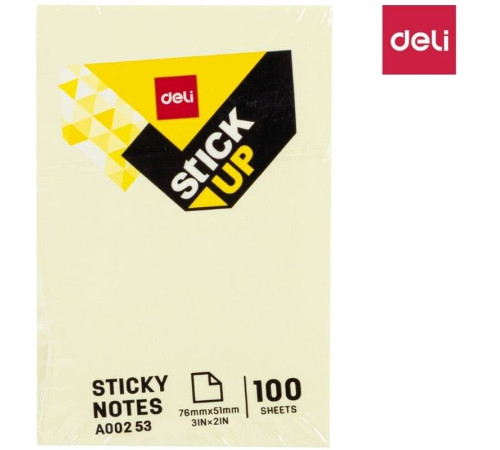 Клейкие листки DELI "Stick Up", 76 х51 мм, желтые, 100 листов Клейкие листки DELI "Stick Up", 76 х51 мм, желтые, 100 листов
