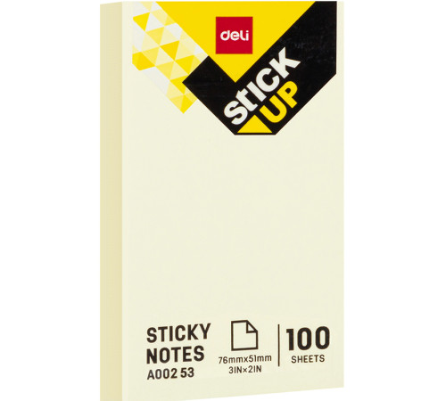 Клейкие листки DELI "Stick Up", 76 х51 мм, желтые, 100 листов Клейкие листки DELI "Stick Up", 76 х51 мм, желтые, 100 листов