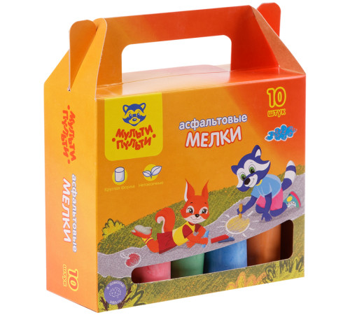 Мел цветной для асфальта Мульти-Пульти, 10 шт., 5 цв., круглый картонная коробка Мел цветной для асфальта Мульти-Пульти, 10 шт., 5 цв., круглый картонная коробка