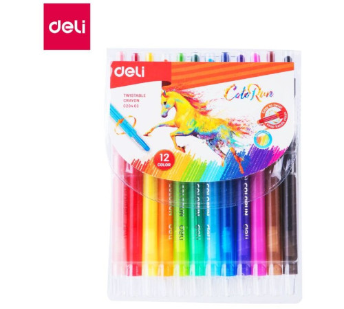 Мелки восковые Deli "Colorun", с поворотным механизмом, 12 цветов, блистер
