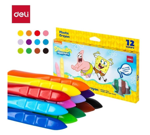 Мелки восковые Deli "SpongeBob", 12 цветов, картон Мелки восковые Deli "SpongeBob", 12 цветов, картон