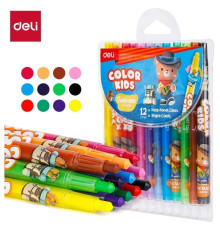 Мелки восковые Deli"Color Kids", с поворотным механизмом, 12 цветов, блистер