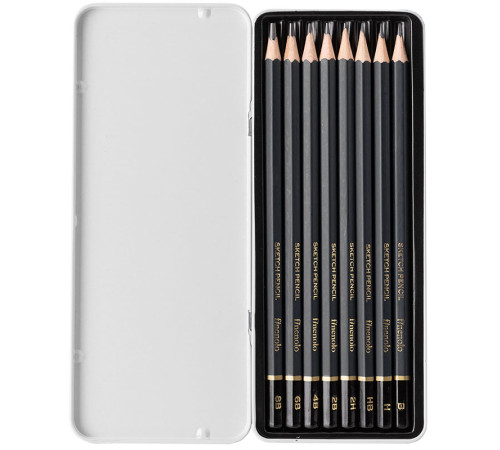 Набор карандашей ч/г DELI "Finenolo" 8 шт., 2H-8B, заточен., метал. пенал